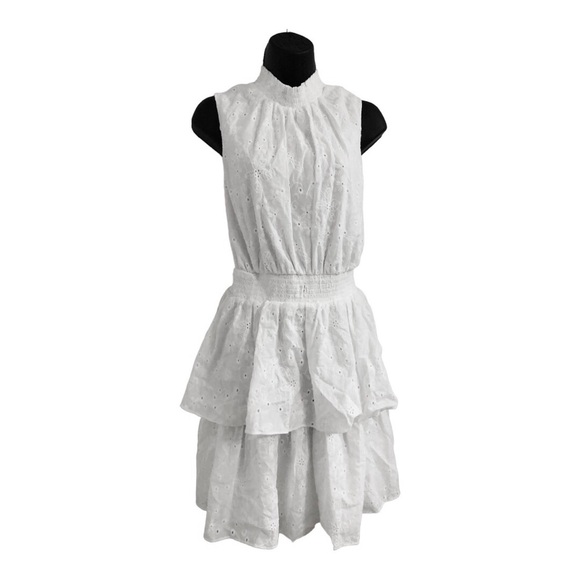 Laundry white eyelet elastic waist tiered neck tie sleeveless dress size 8 new - Picture 5 of 16